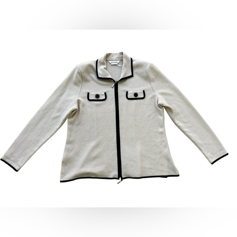 Exclusively Misook Sweater Jacket Black Tan Zip Up Sz Medium